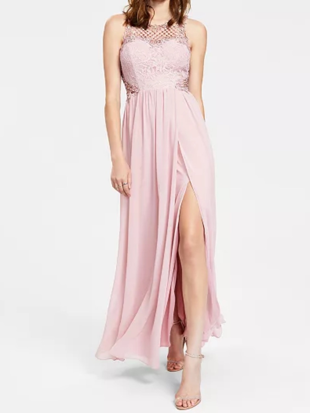 City Studios Blush Pink Lace Bodice Maxi Dress with Side Slit